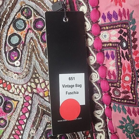 Anthropologie Tolani PatchWork Embroider Beaded Sequin Boho Batik Indian Bag Art - Picture 5 of 15